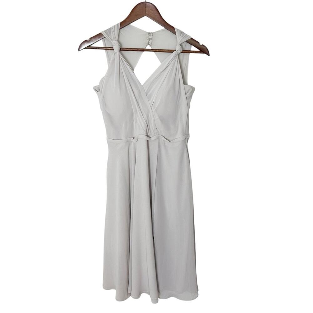 Mori Lee by Madeline Gardner Gray Chiffon Dress US 8 Bridesmaid Cocktail